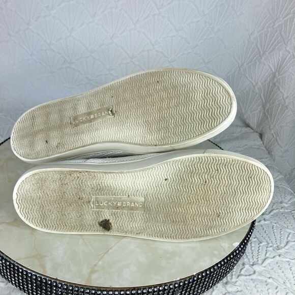 Lucky Brand Sneakers Women Sz 8.5 White Knit Lenuda Casual Lace Up Comfort Shoes - Picture 10 of 11